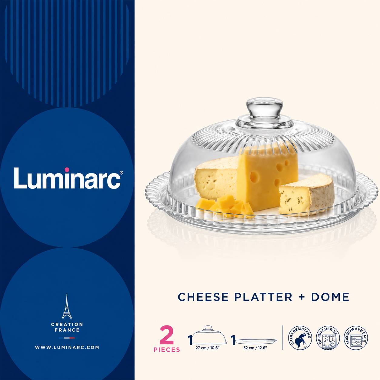ظرف کیک درب دار بلور لومینارک Cheese Platter+ Dome